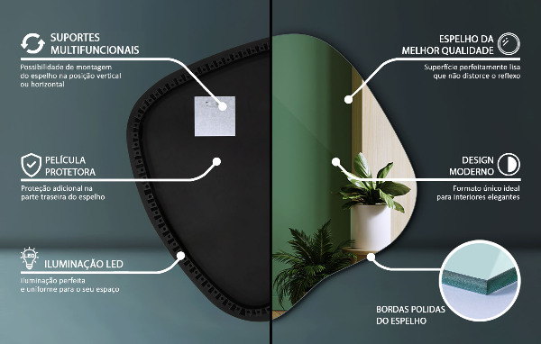 Unregelmäßiger spiegel mit led 48x48 cm