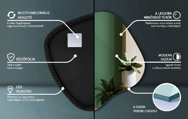 Unregelmäßiger spiegel mit led 68x67 cm