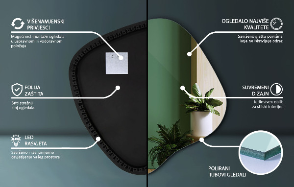 Unregelmäßiger spiegel mit led 68x67 cm