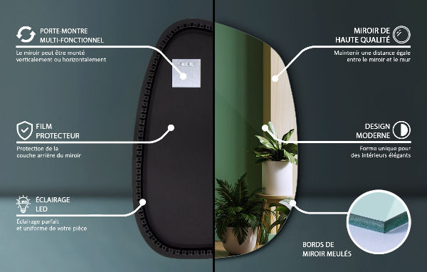 Organischer spiegel mit beleuchtung 68x47 cm