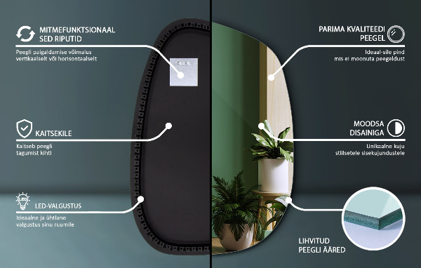 Organischer spiegel mit beleuchtung 68x47 cm