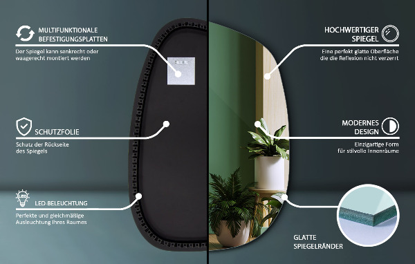 Led organische spiegel 91x66 cm