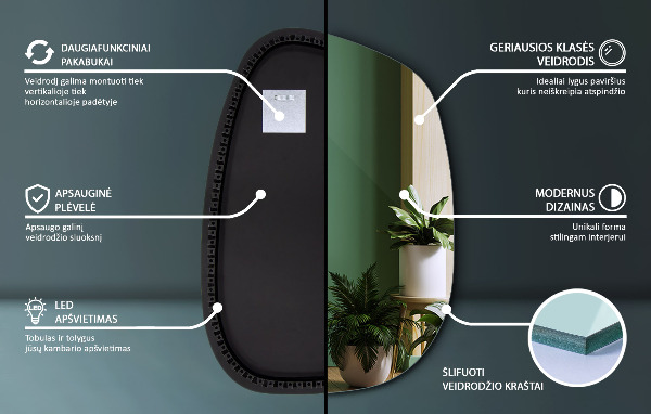 Led organische spiegel 91x66 cm