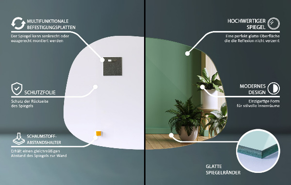 Asymmetrischer spiegel klecks 68x47 cm