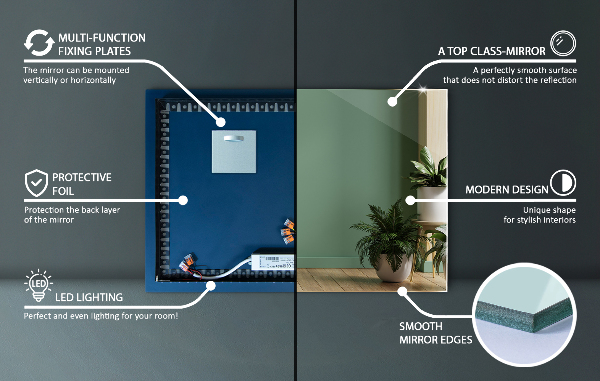 Wand spiegel rechteckig mit licht 100x70 cm