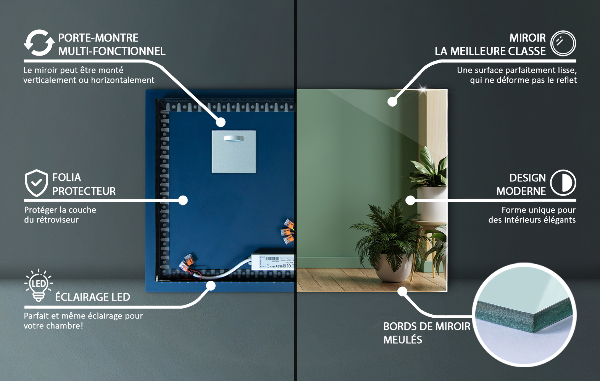 Wand spiegel rechteckig mit licht 100x70 cm