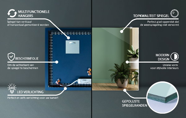 Wand spiegel rechteckig mit licht 100x70 cm