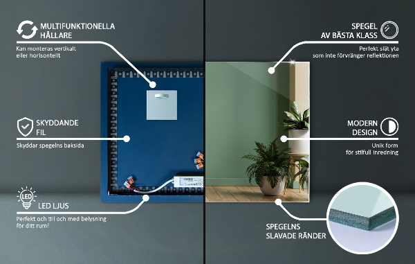 Led spiegel rechteckiger 50x50 cm