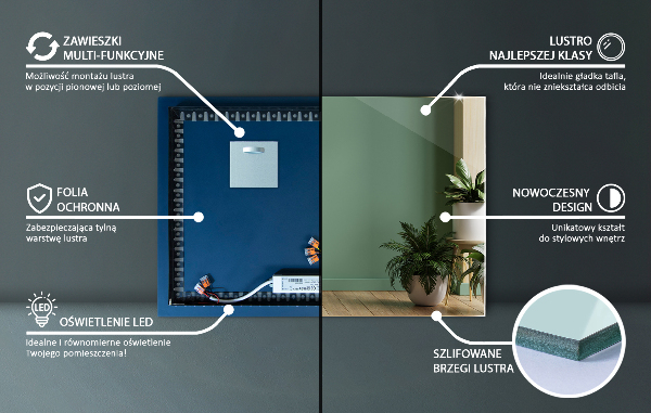 Dekor led spiegel rechteckig 60x40 cm