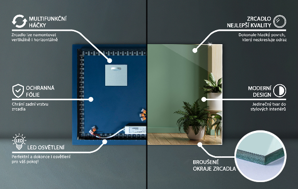 Dekor led spiegel rechteckig 60x40 cm