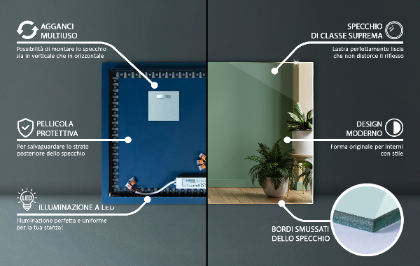 Dekor led spiegel rechteckig 60x40 cm