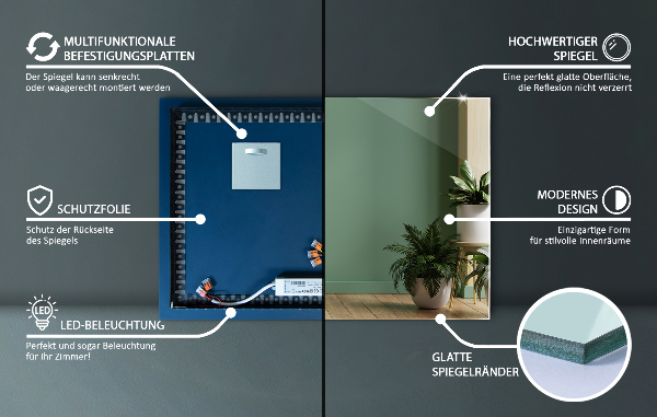 Modern led spiegel rechteckig 70x50 cm