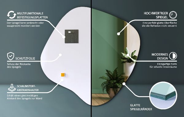 Asymmetrischer klecksform Spiegel original 48x48 cm