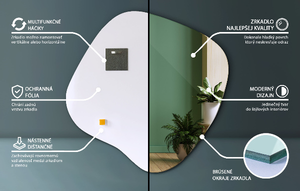 Asymmetrischer klecksform Spiegel original 58x59 cm