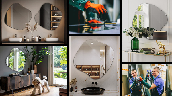 Asymmetrischer klecksform Spiegel original 77x77 cm