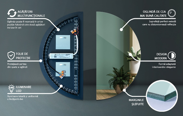 Halbrunder spiegel mit beleuchtung 25x50 cm