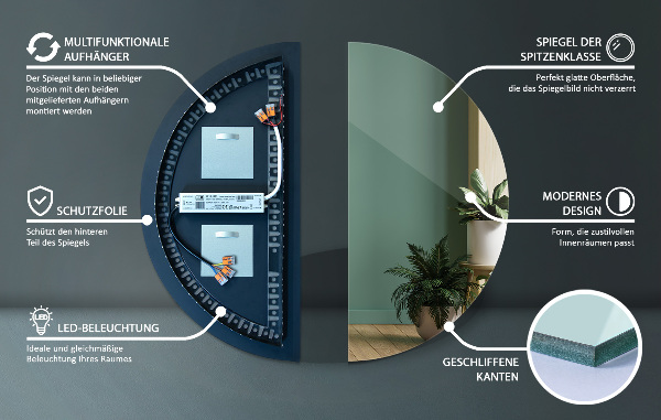 Modern halbrunder led spiegel 40x80 cm