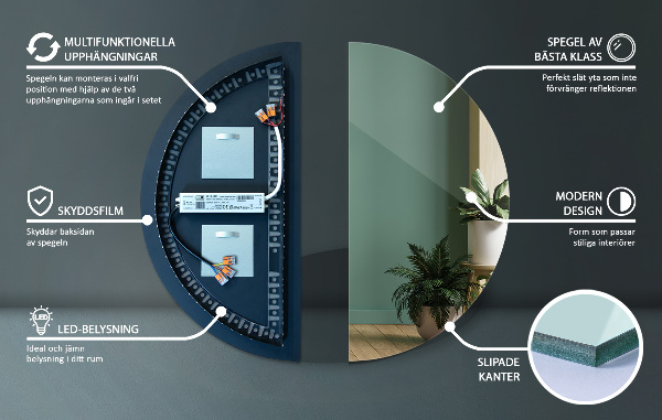 Modern halbrunder led spiegel 40x80 cm
