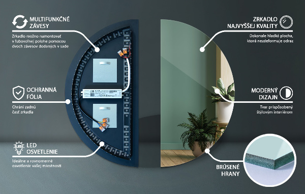 Modern halbrunder led spiegel 40x80 cm