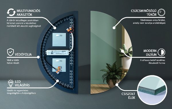 Halbrunder beleuchtet spiegel 45x90 cm