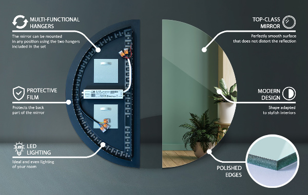 Halbrunder beleuchtet spiegel 45x90 cm