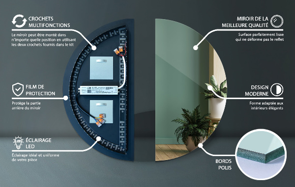 Beleuchteter halbrunder spiegel 50x100 cm