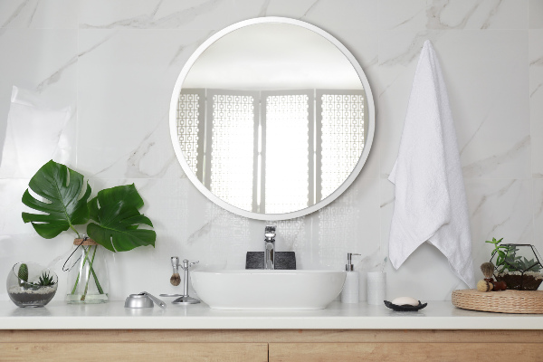 Badezimmer spiegel runder rahmen weiß fi 90 cm