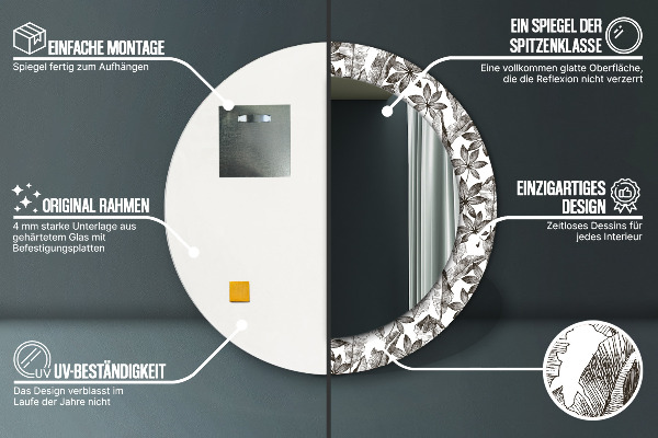 Runder spiegel bedrucktem rahmen Tropenblätter