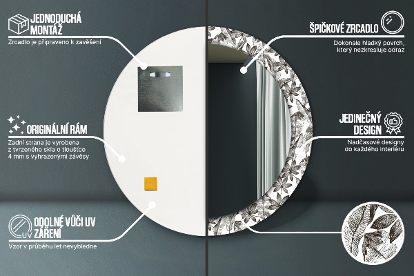 Runder spiegel bedrucktem rahmen Tropenblätter