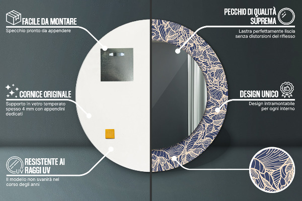 Runder spiegel mit dekorativem aufdruck Blumen