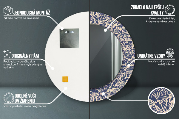 Runder spiegel mit dekorativem aufdruck Blumen