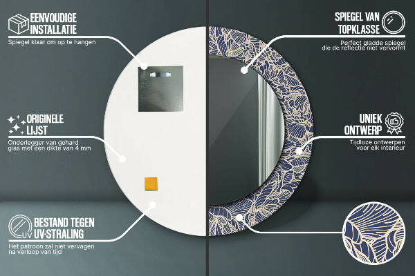 Runder spiegel mit dekorativem aufdruck Blumen