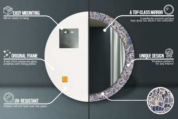 Runder spiegel mit dekorativem aufdruck Blumen