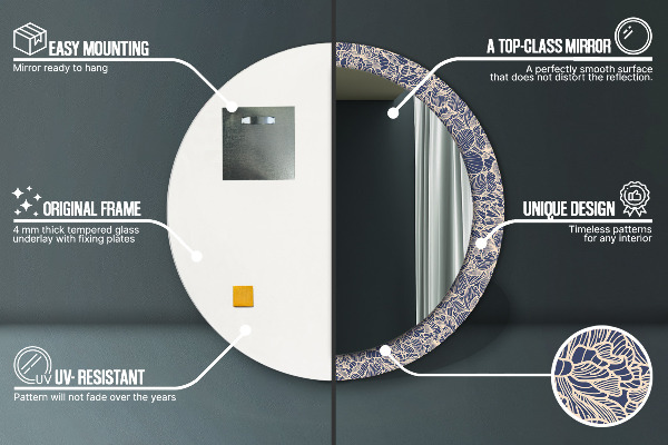 Runder spiegel mit dekorativem aufdruck Blumen