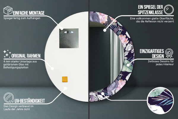 Runder spiegel mit dekorativem aufdruck Caps Vögel