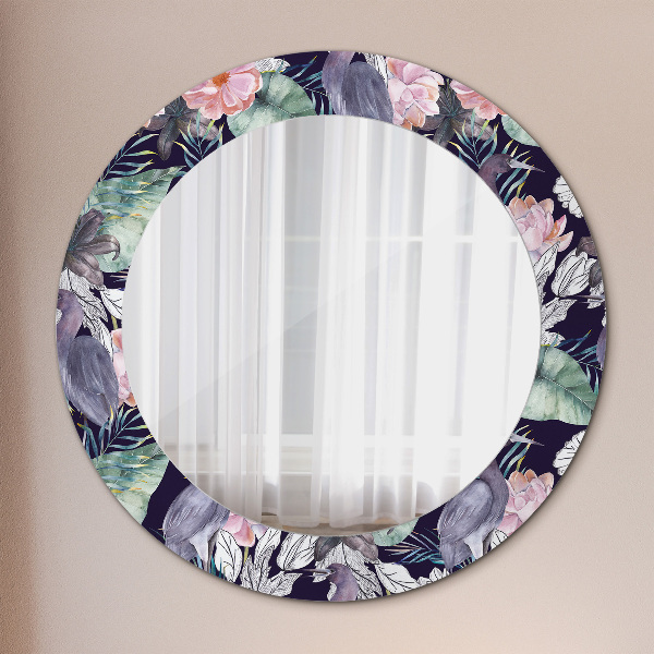 Runder spiegel mit dekorativem aufdruck Caps Vögel