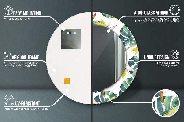 Runder spiegel aufdruck Tropenblätter