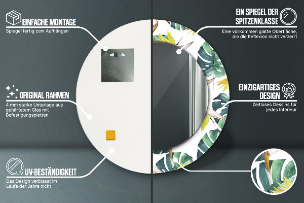 Runder spiegel aufdruck Tropenblätter