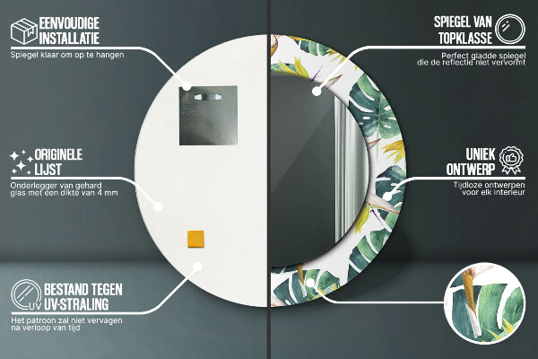 Runder spiegel aufdruck Tropenblätter