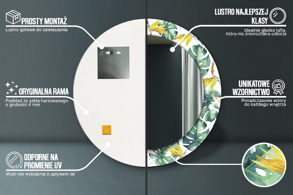 Runder spiegel aufdruck Tropenblätter