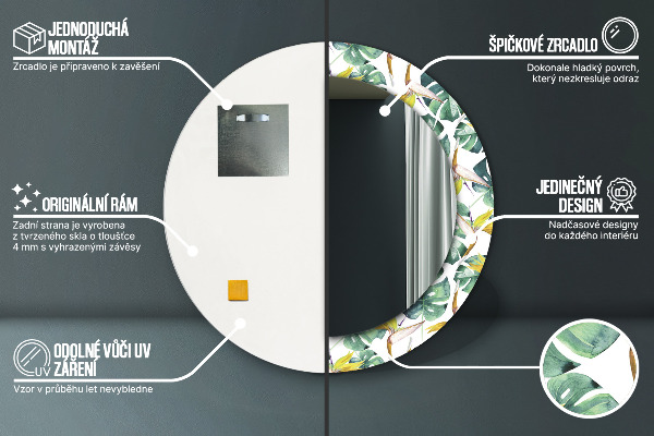 Runder spiegel aufdruck Tropenblätter