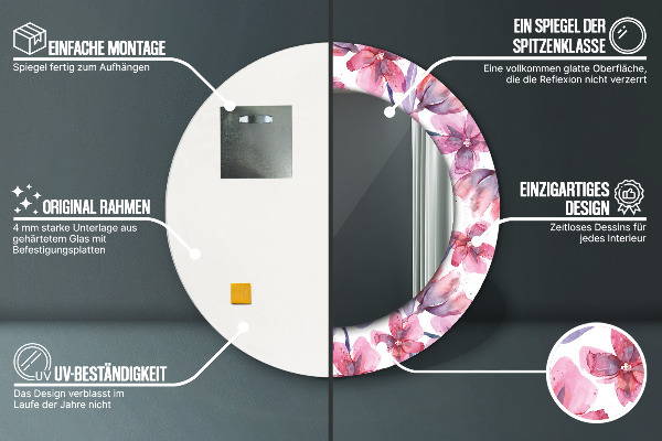 Runder spiegel mit dekoration Aquarellblüten