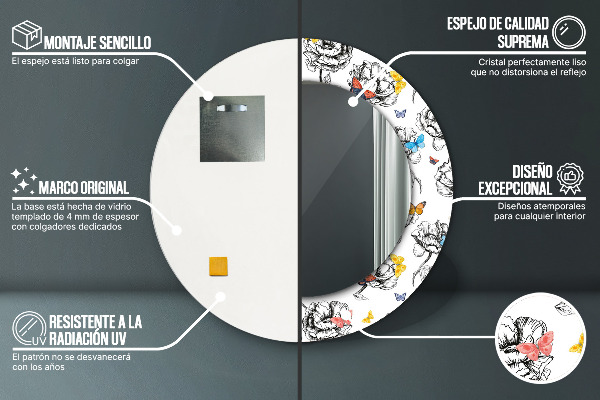 Runder spiegel mit dekoration Schmetterling