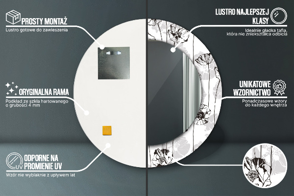 Runder spiegel mit dekoration Maki Blumen