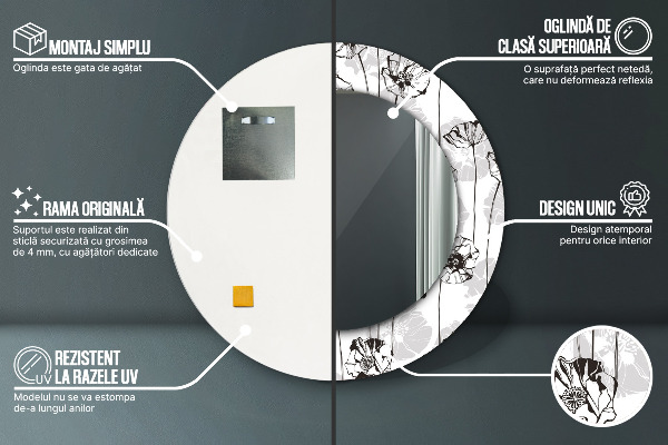 Runder spiegel mit dekoration Maki Blumen