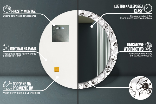 Runder spiegel mit dekoration Maki Blumen