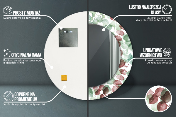 Runder spiegel bedrucktem rahmen Eukalyptus