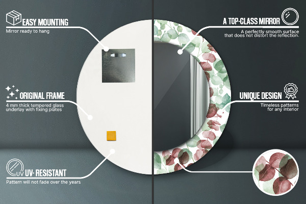 Runder spiegel bedrucktem rahmen Eukalyptus