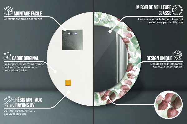 Runder spiegel bedrucktem rahmen Eukalyptus