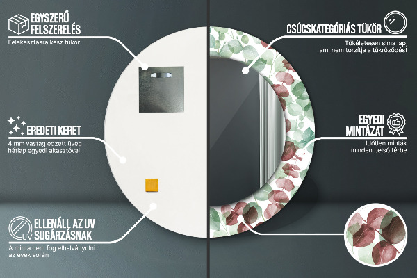 Runder spiegel bedrucktem rahmen Eukalyptus